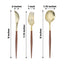 24-Pack Plastic Flatware Set in Metallic Gold with Brown Handle - Heavy Duty Disposable Modern Silverware 8"