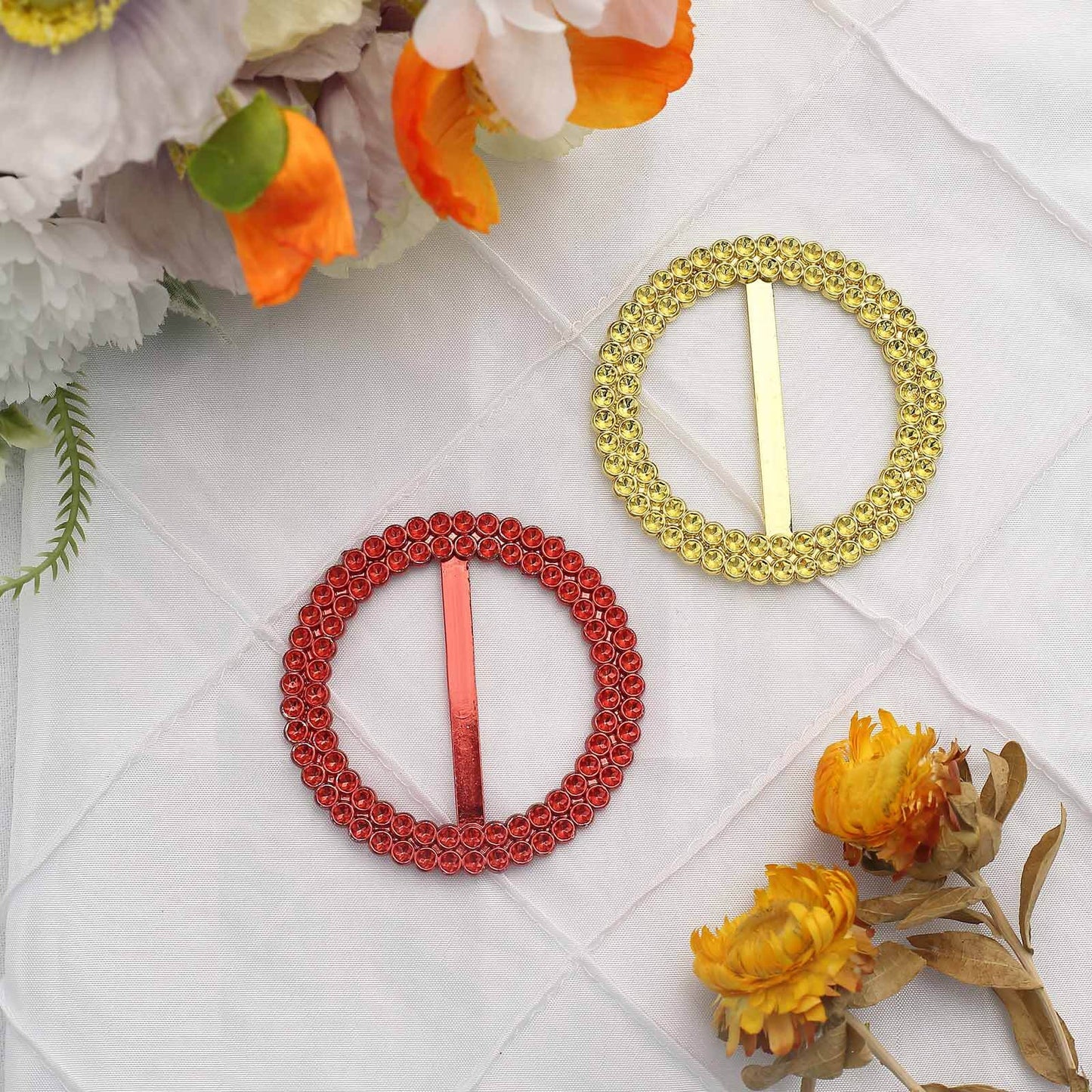 20 Pack Diamond Round Chair Sash Band Buckle Pins Gold - Timeless Rhinestone Napkin Rings for Weddings & Gatherings 2.5"