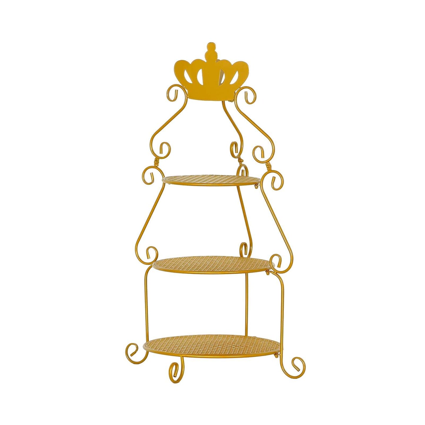 3 Tier Metal Round Cake Stand 32" Gold with Crown Top - Easy To Assemble Cupcake Holder Dessert Display Stand for Sophisticated Tea Parties Buffet Tables & Special Occasions