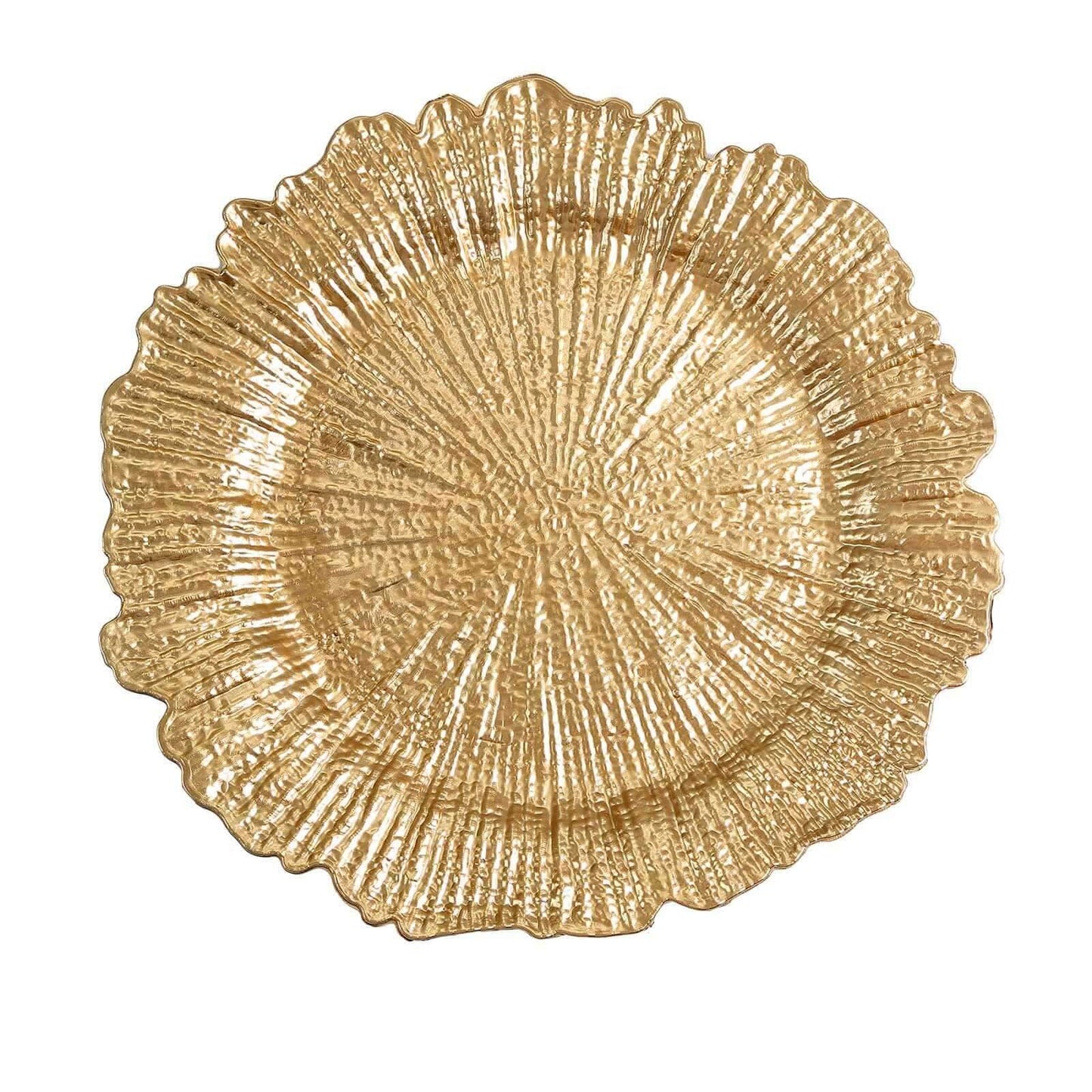 6-Pack Acrylic Plastic Round Charger Plates 13" in Gold with Reef Design, Classy Dinner Party Charger Tableware