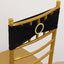 5 Pack Spandex Chair Sashes Black with Gold Rhinestone Buckles - Reusable Four-Way Stretch Sash Bands 5"x14"
