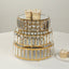 Set of 3 Gold Metal Crystal Pendant Cake Stands with Mirror Top, Stackable Round Dessert Display Trays - 9",11",12"