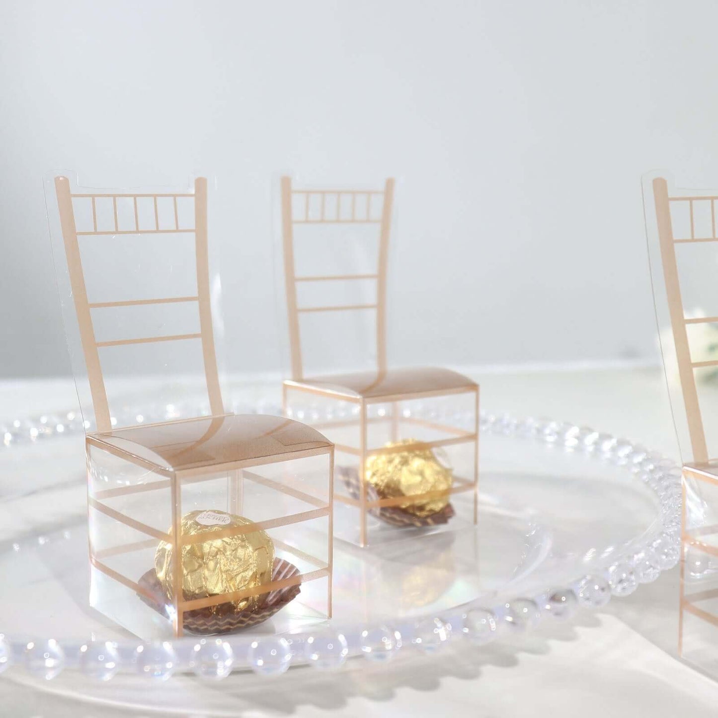25 Pack Clear and Gold PVC Chiavari Chair-Shaped Party Favor Candy Gift Boxes - 2"x5"