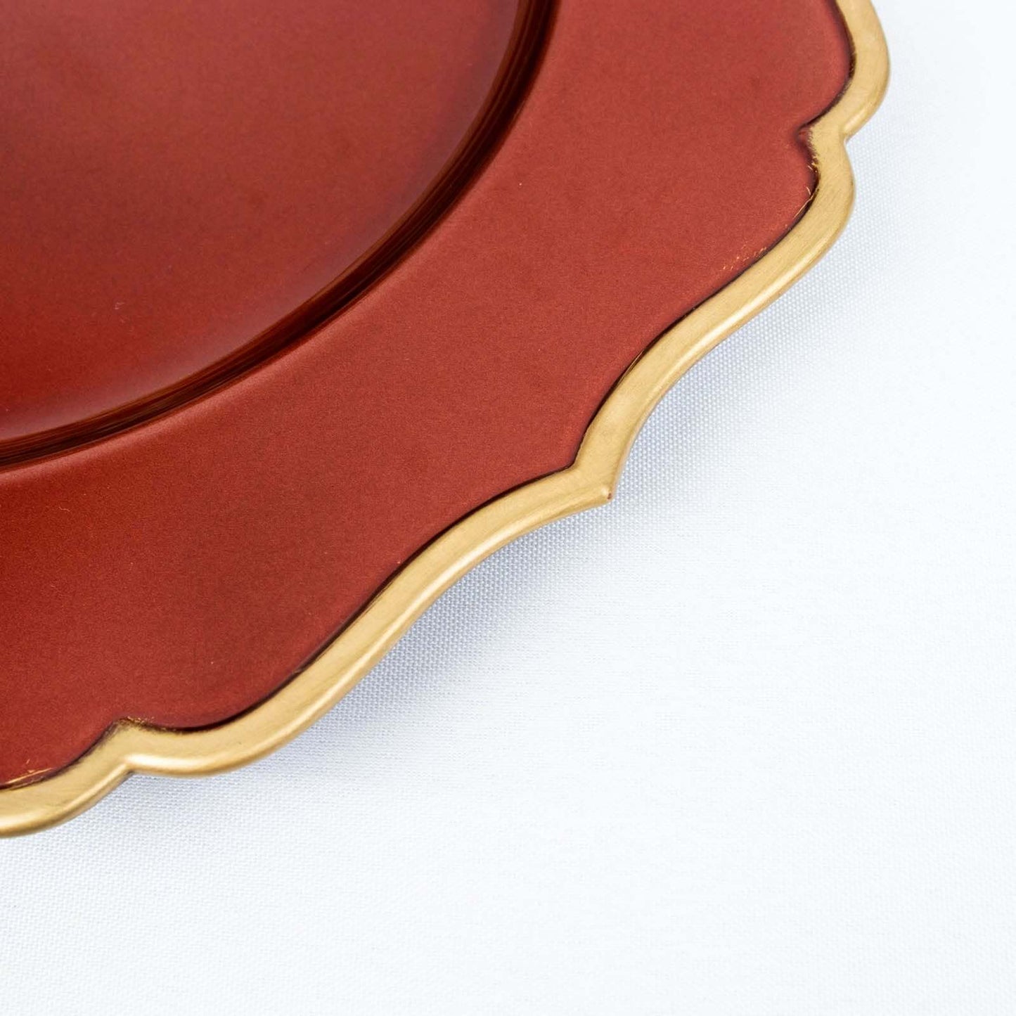 6-Pack Acrylic Round Charger Plates 13" in Terracotta (Rust) with Gold Scalloped Rim, Decorative Dinner Party Plastic Charger Tableware