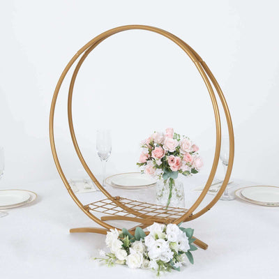 Double Frame Hoop Table Centerpiece Metal Gold - Wedding Cake Display & Flower Stand 24"