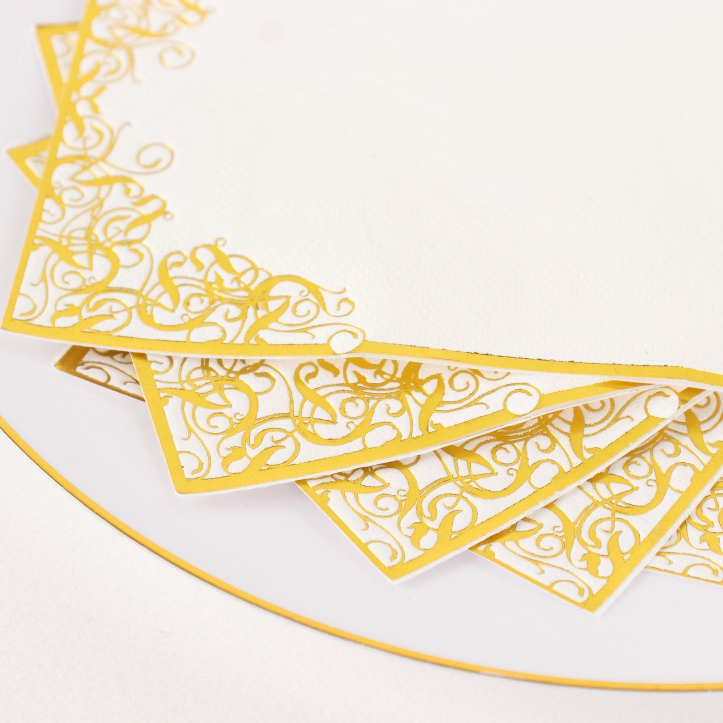 50-Pack Paper Dinner Napkins White with Gold Foil Lace Design 2 Ply - European Style Napkins for Parties 8"x4"