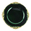 6-Pack Acrylic Round Charger Plates 13" in Hunter Emerald Green with Gold Embossed Baroque Rim, Antique Decorative Dinner Party Charger Tableware