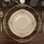 10-Pack Plastic 10" Round Dinner Plates in Taupe with Gold Leaf Embossed Rim - Disposable Vintage Baroque Style Plates