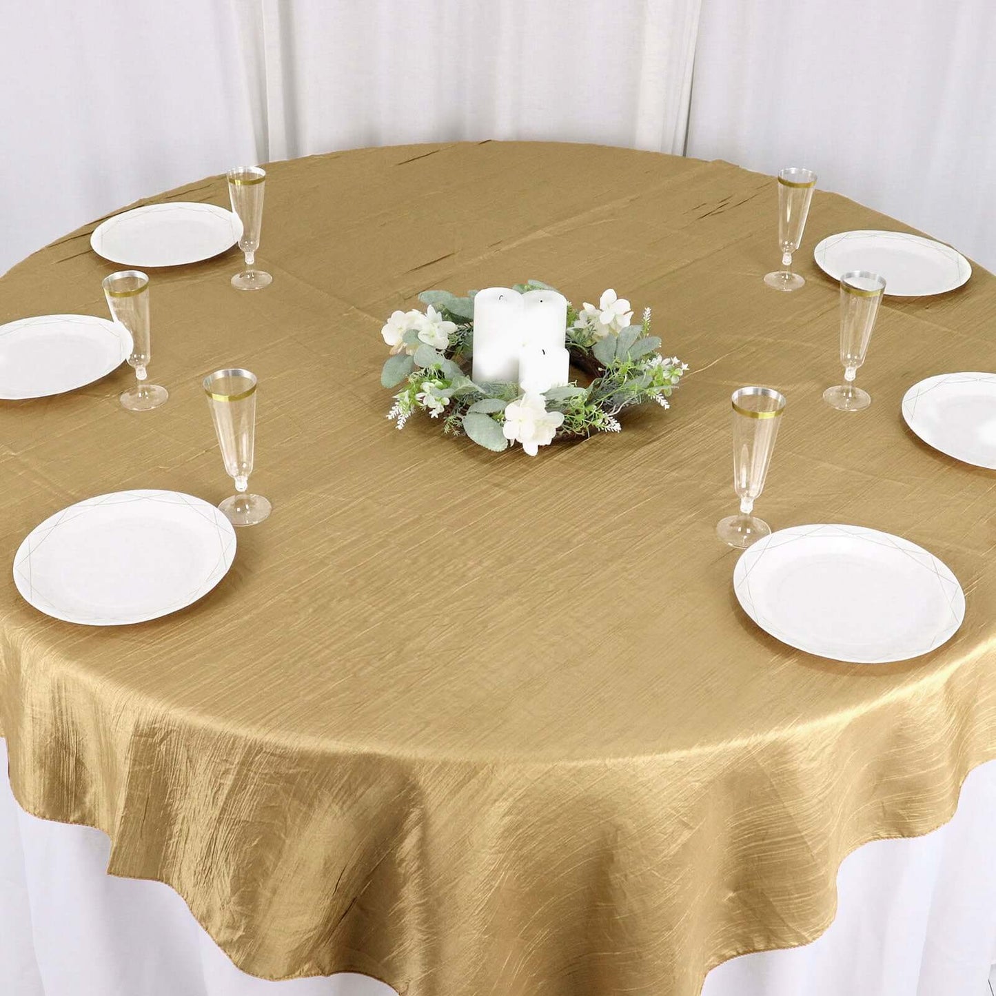 Taffeta 72"x72" Table Overlay Square Tablecloth Gold - Accordion Crinkle Design for Stylish Events
