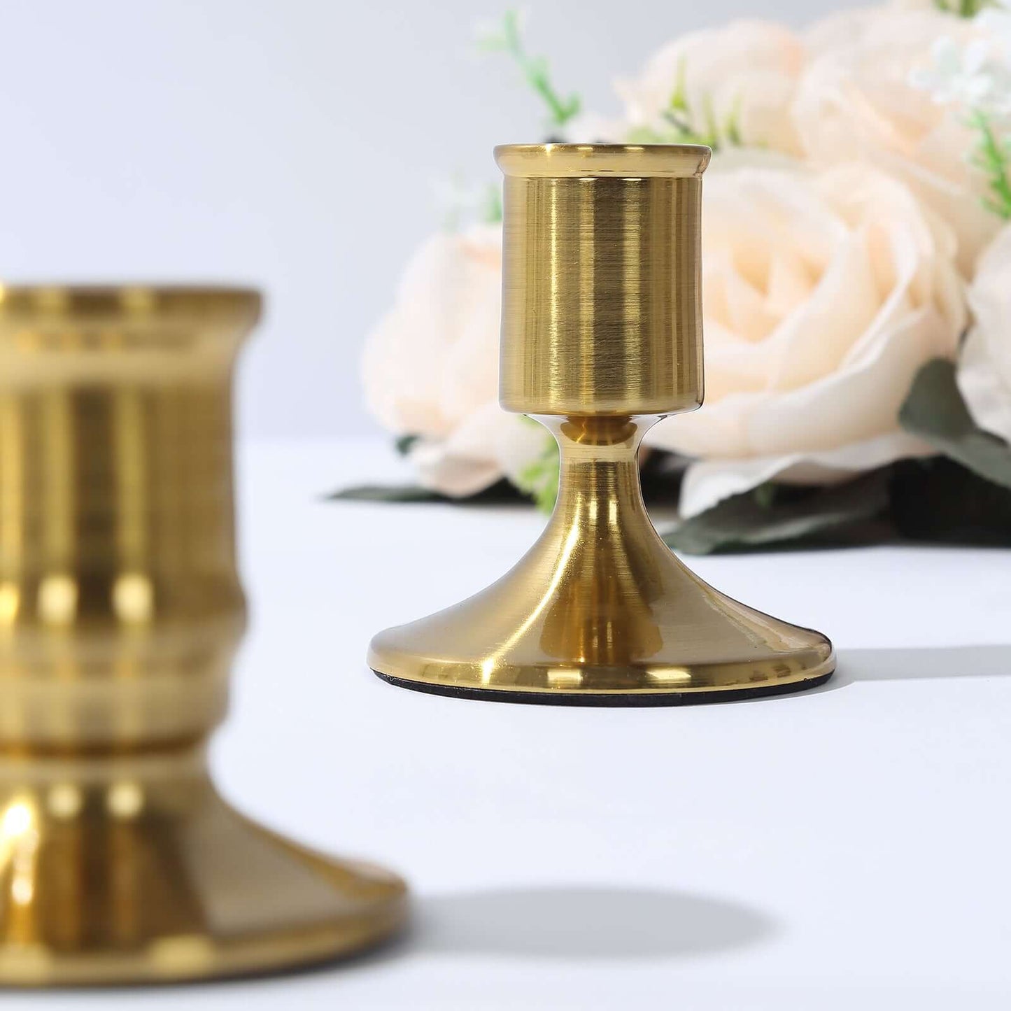 Set of 4 Metal Taper Candle Holders Vintage Gold with Sturdy Round Base - Traditional Pillar Candlestick Holders 2.5", 3"