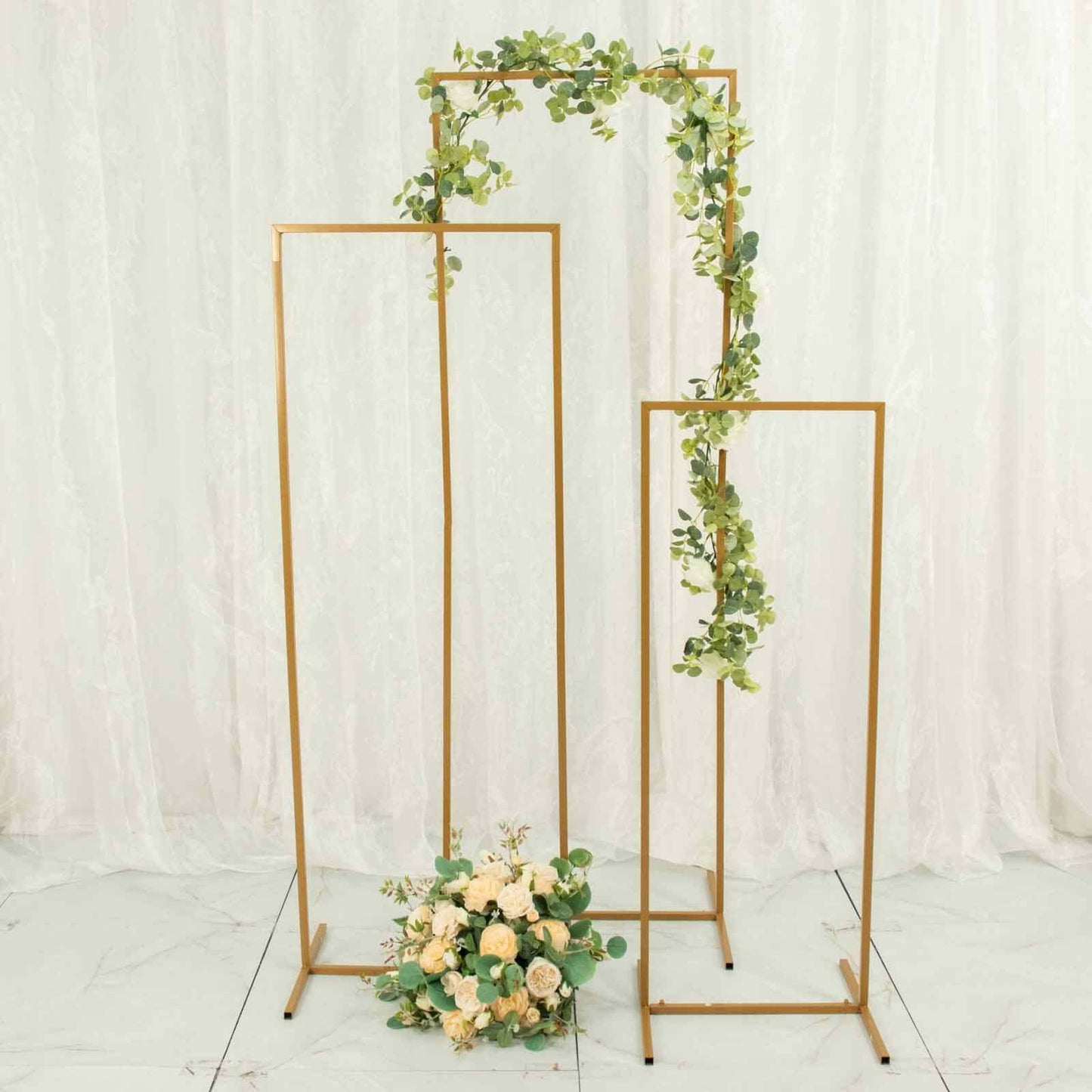 Set of 4 Gold Metal Frame Wedding Arch, Rectangular Backdrop Stand, Floral Display Frame - 3.5ft, 4.5ft, 5.5ft, 6.5ft