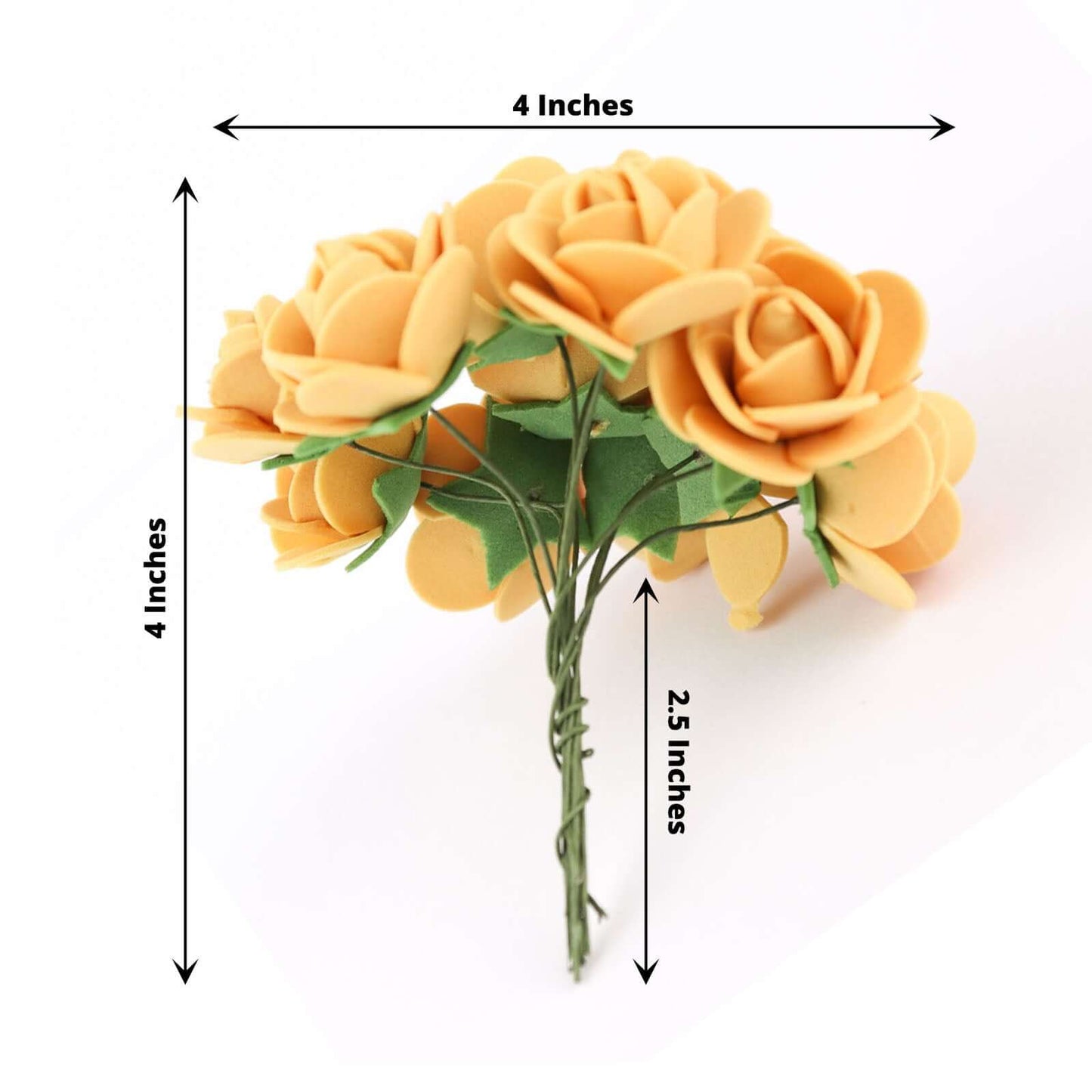 48 Roses 1" Gold Real Touch Artificial DIY Foam Rose Flowers With Stem, Craft Rose Buds