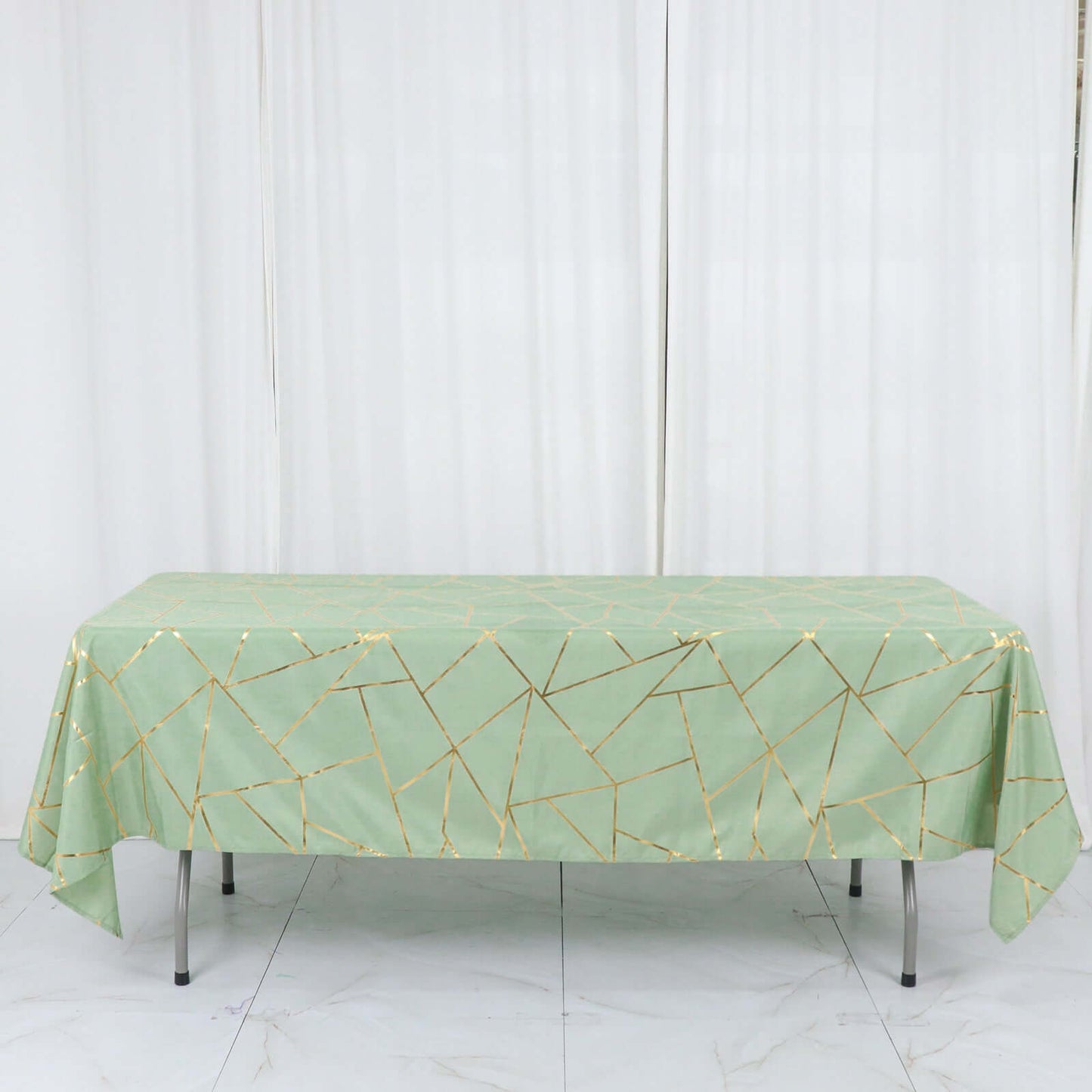 Polyester 60"x102" Rectangle Tablecloth Sage Green with Gold Foil Geometric Pattern - Wrinkle-Resistant & Durable Table Cover