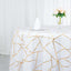 Polyester 120" Round Tablecloth White with Gold Foil Geometric Pattern Wrinkle-Resistant Modern Seamless Table Cover