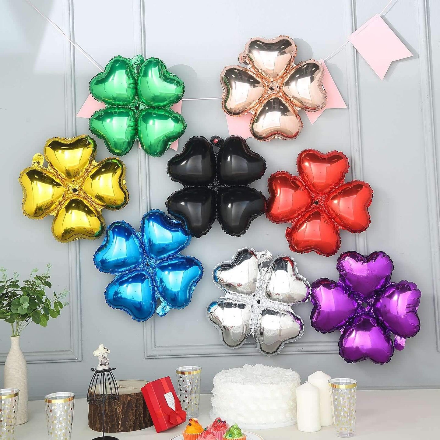 10 Pack 15" Shiny Gold Four Leaf Clover Shaped Mylar Foil Balloons
