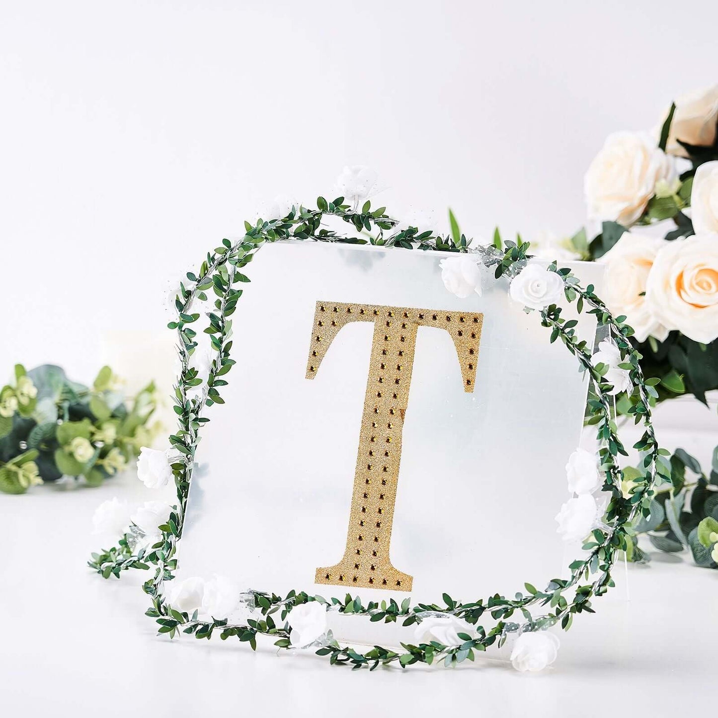 Decorative Rhinestone Alphabet "T" Letter Stickers, Glitter Adhesive Craft Letters Gold DIY Sparkle Embellishments 8"