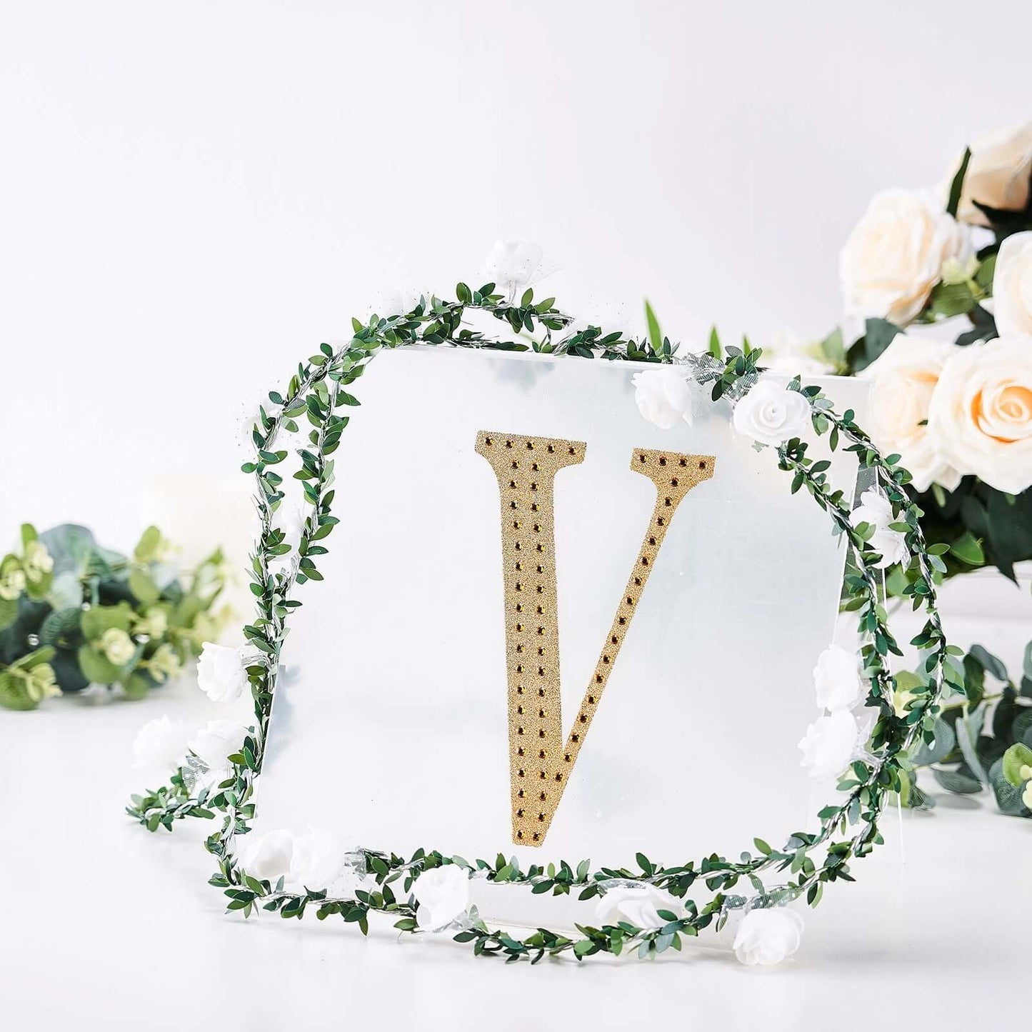 Decorative Rhinestone Alphabet "V" Letter Stickers, Glitter Adhesive Craft Letters Gold DIY Sparkle Embellishments 8"
