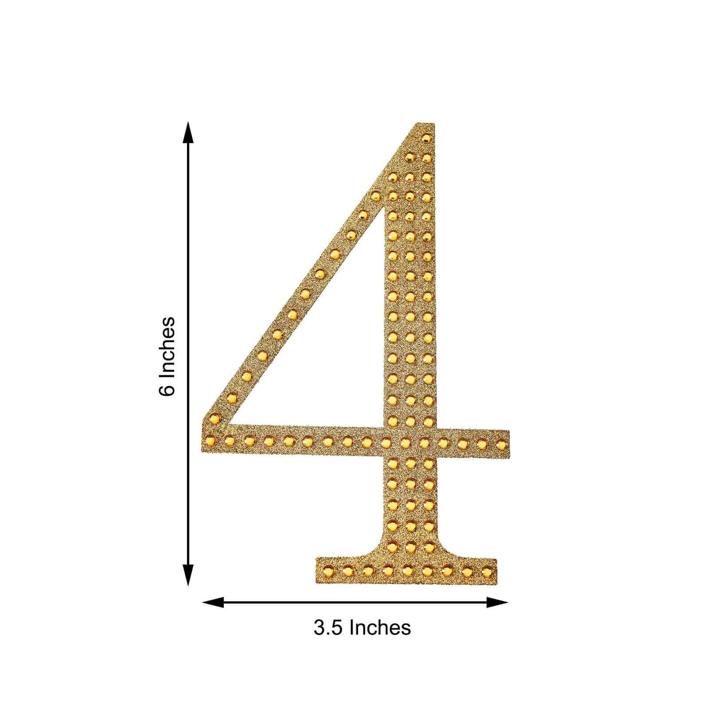 Decorative Rhinestone Number "4" Stickers, Glitter Adhesive Craft Numbers Gold DIY Sparkle Embellishments 6"