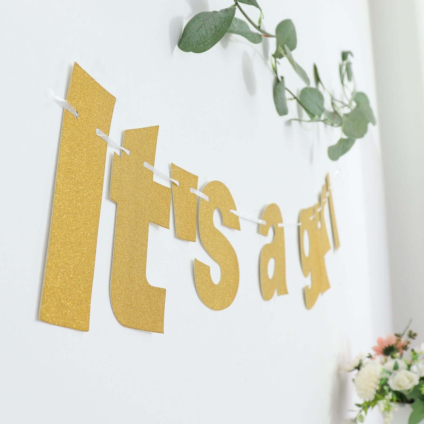3ft Gold Glittered It's a Girl Paper Hanging Gender Reveal Garland Banner, Baby Shower Banner