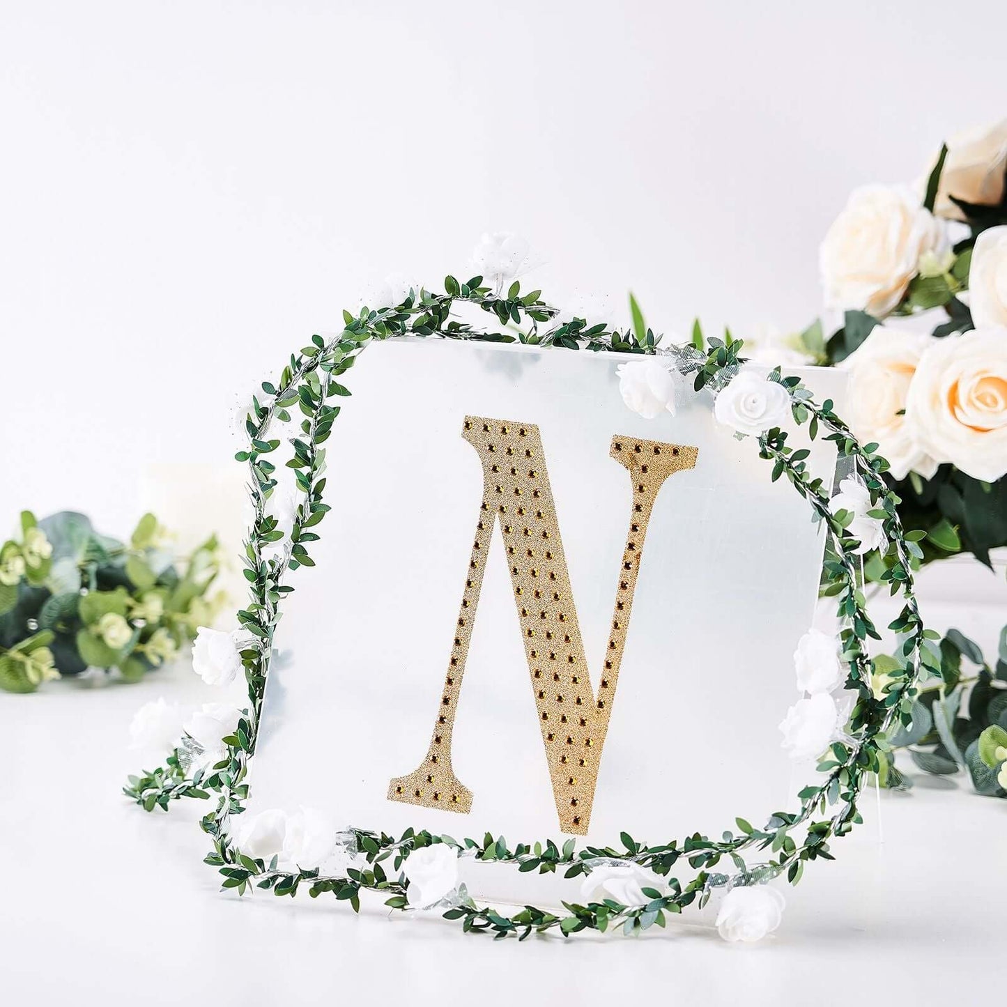 Decorative Rhinestone Alphabet "N" Letter Stickers, Glitter Adhesive Craft Letters Gold DIY Sparkle Embellishments 8"