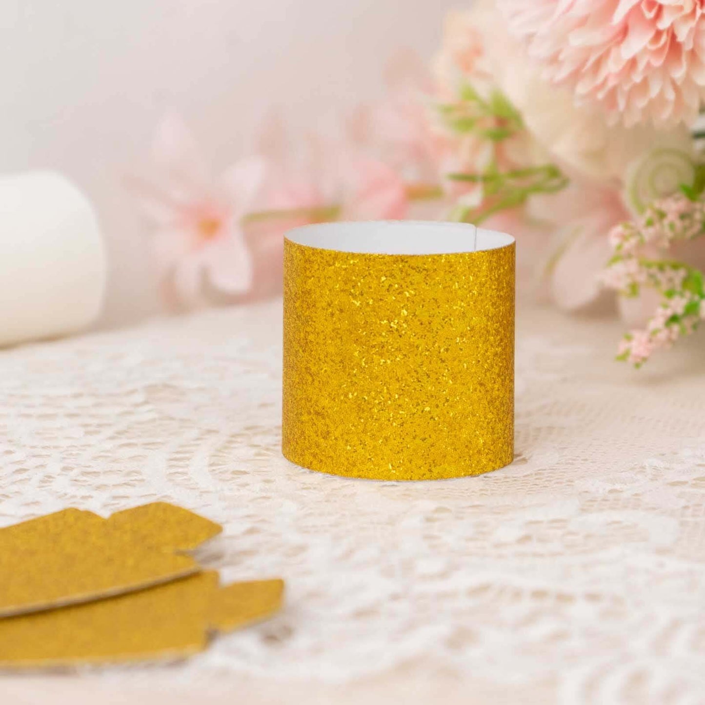 50-Pack Paper Napkin Rings Gold Glitter - Stylish Disposable Napkin Holders 1.5"