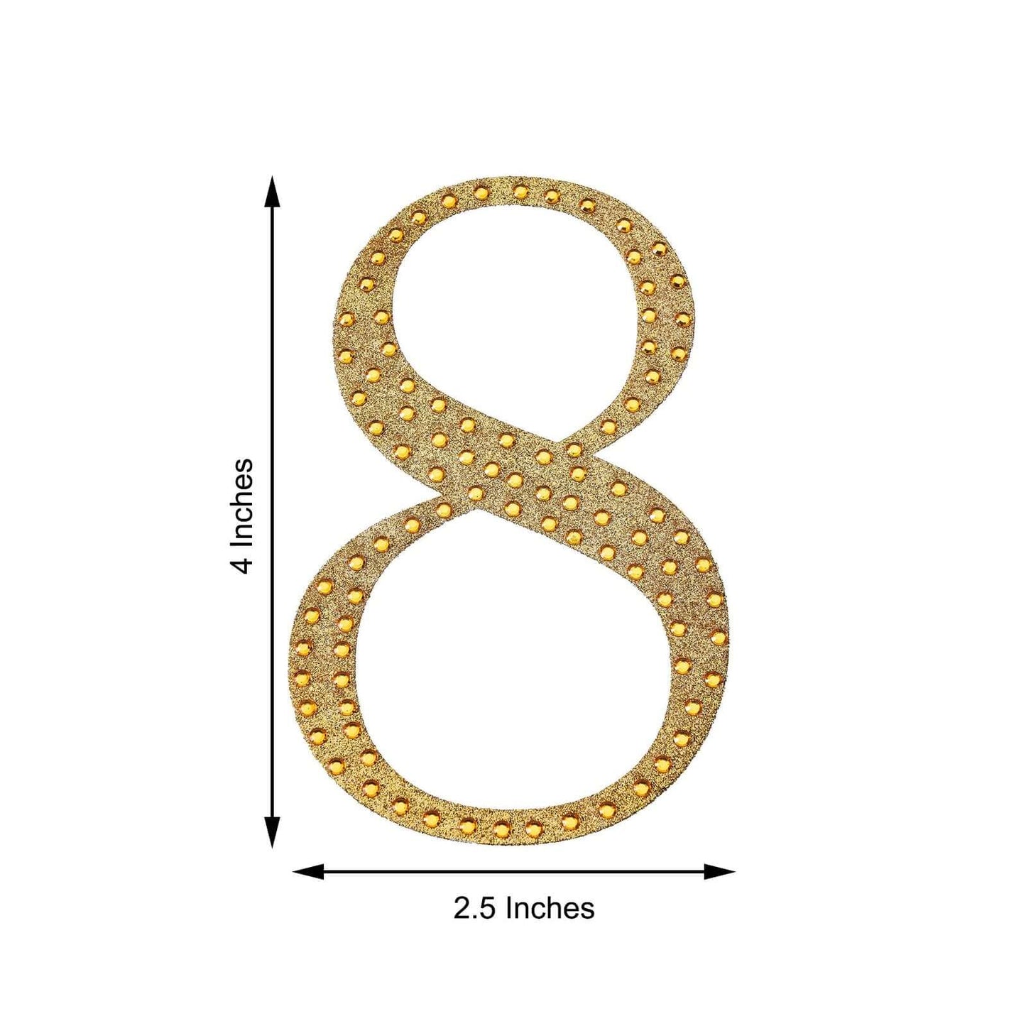 Decorative Rhinestone Number "8" Stickers, Glitter Adhesive Craft Numbers Gold DIY Sparkle Embellishments 4"