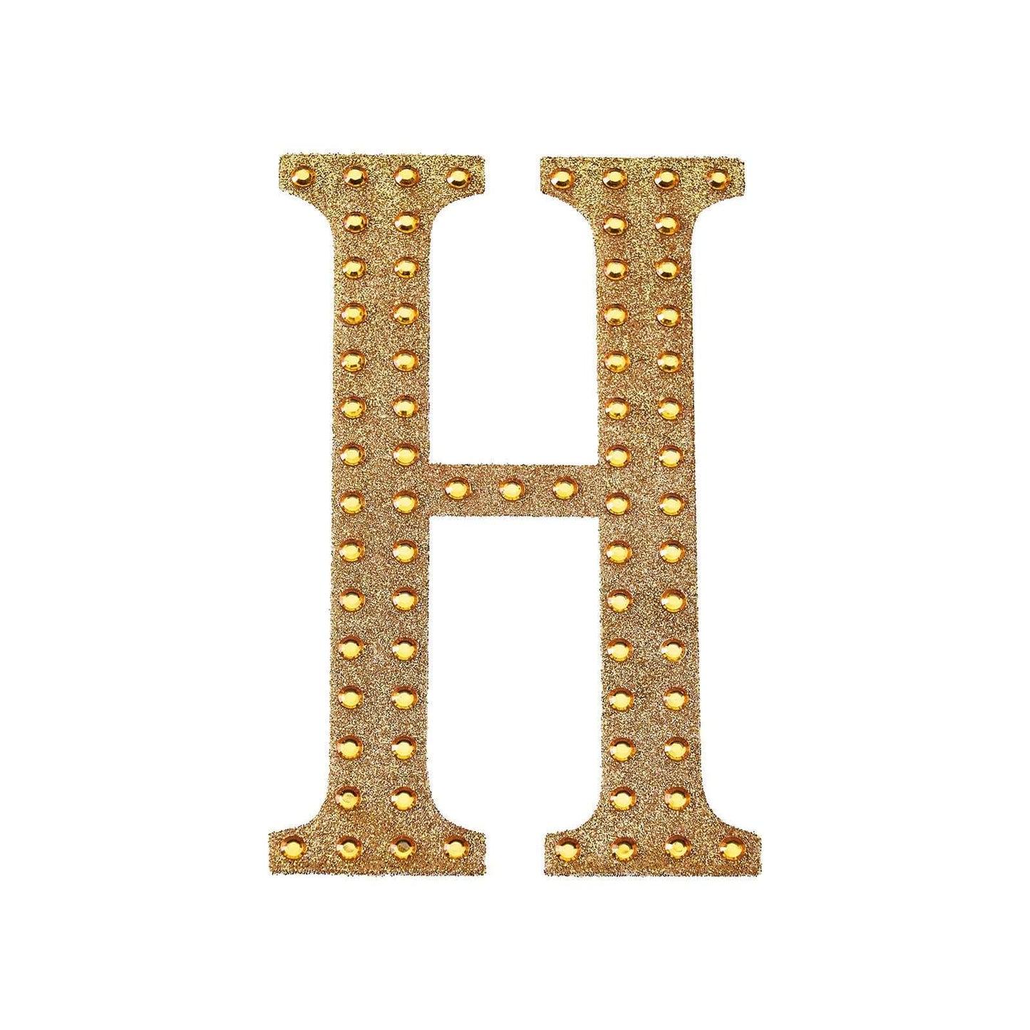 Decorative Rhinestone Alphabet "H" Letter Stickers, Glitter Adhesive Craft Letters Gold DIY Sparkle Embellishments 6"