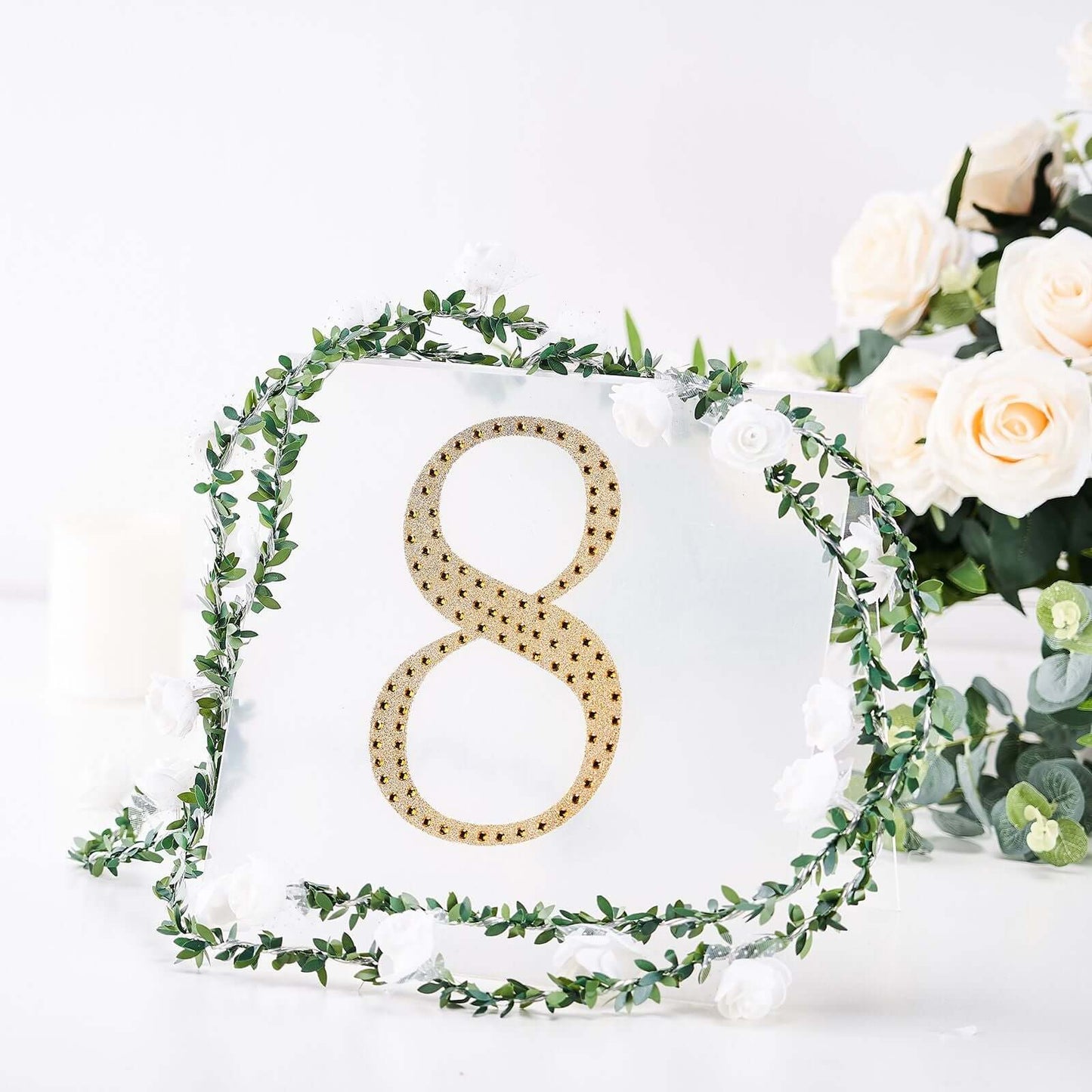 Decorative Rhinestone Number "8" Stickers, Glitter Adhesive Craft Numbers Gold DIY Sparkle Embellishments 8"