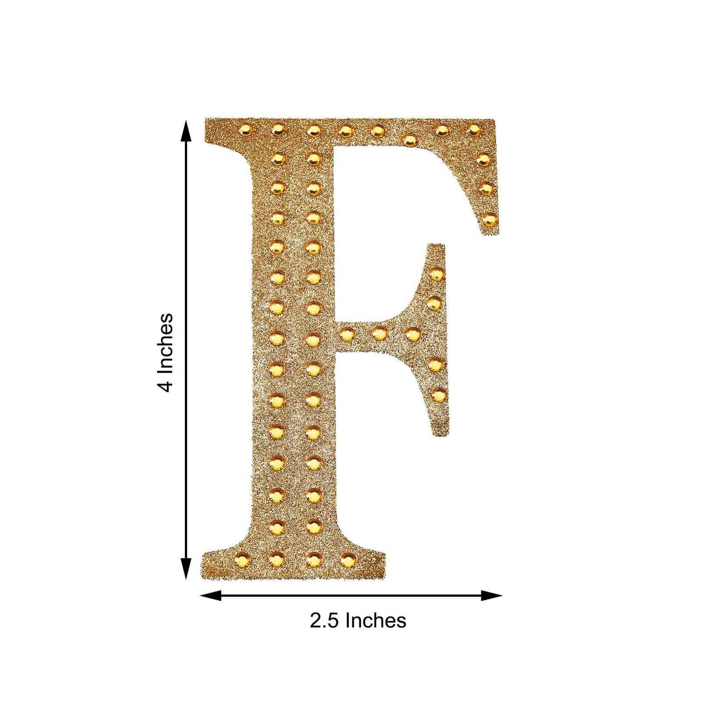 Decorative Rhinestone Alphabet "F" Letter Stickers, Glitter Adhesive Craft Letters Gold DIY Sparkle Embellishments 4"