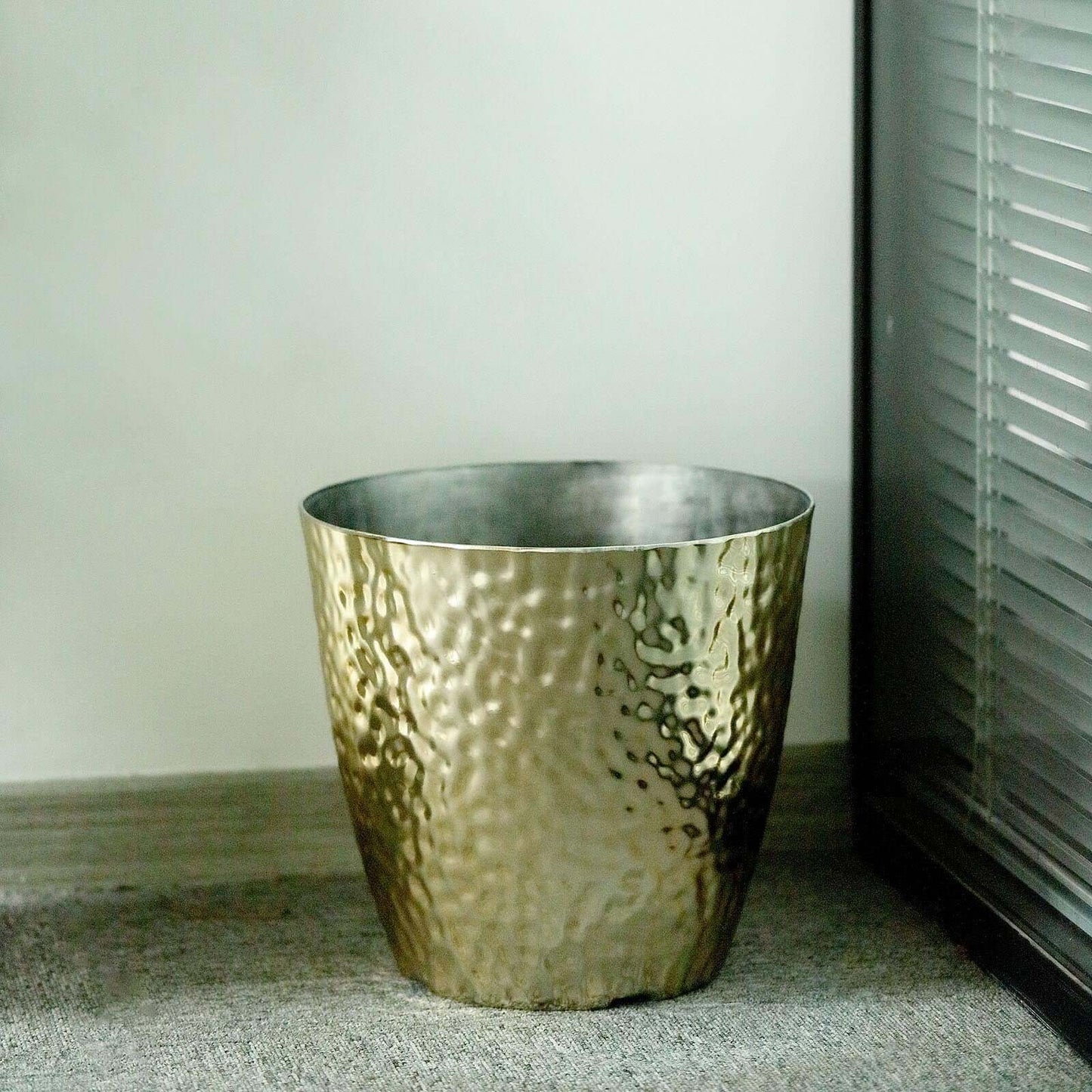 11" Gold Hammered Design Large Indoor Flower Plant Pot, Decorative Greenery Planter