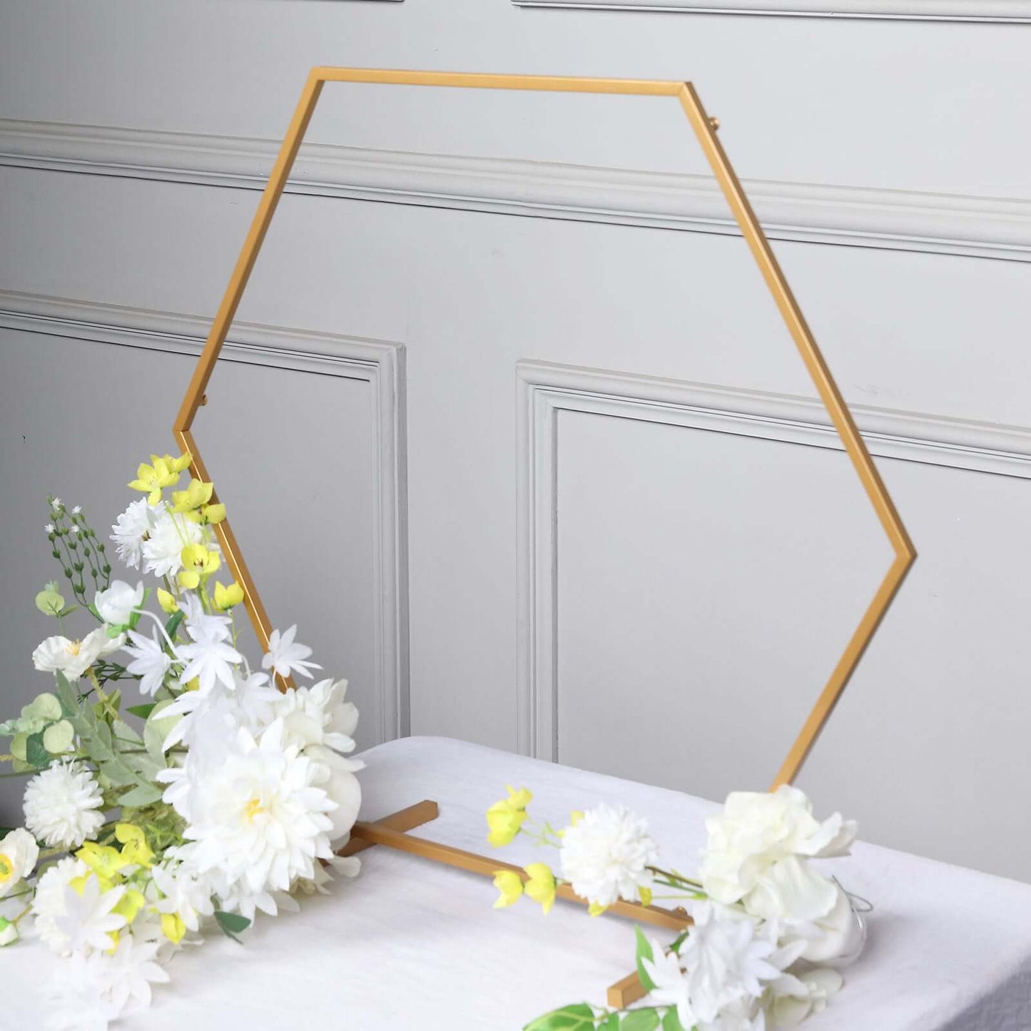 Hexagon Wedding Arch Table Centerpiece Metal Gold - Self-Standing Geometric Flower Balloon Stand 24"
