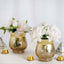 2-Pack Glass Hurricane Vases Bell Shaped Crackle Gold Curvy Design - Decorative Candle Holder Centerpieces 6"