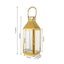 Stainless Steel Candle Lantern Crown Top Design Gold - Outdoor Metal Patio Lantern Centerpiece 14"