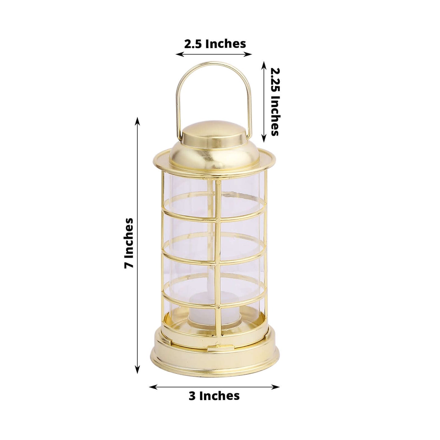 3-Pack LED Tealight Candles Decorative Gold - Battery Operated Mini Lantern Lamps 7"