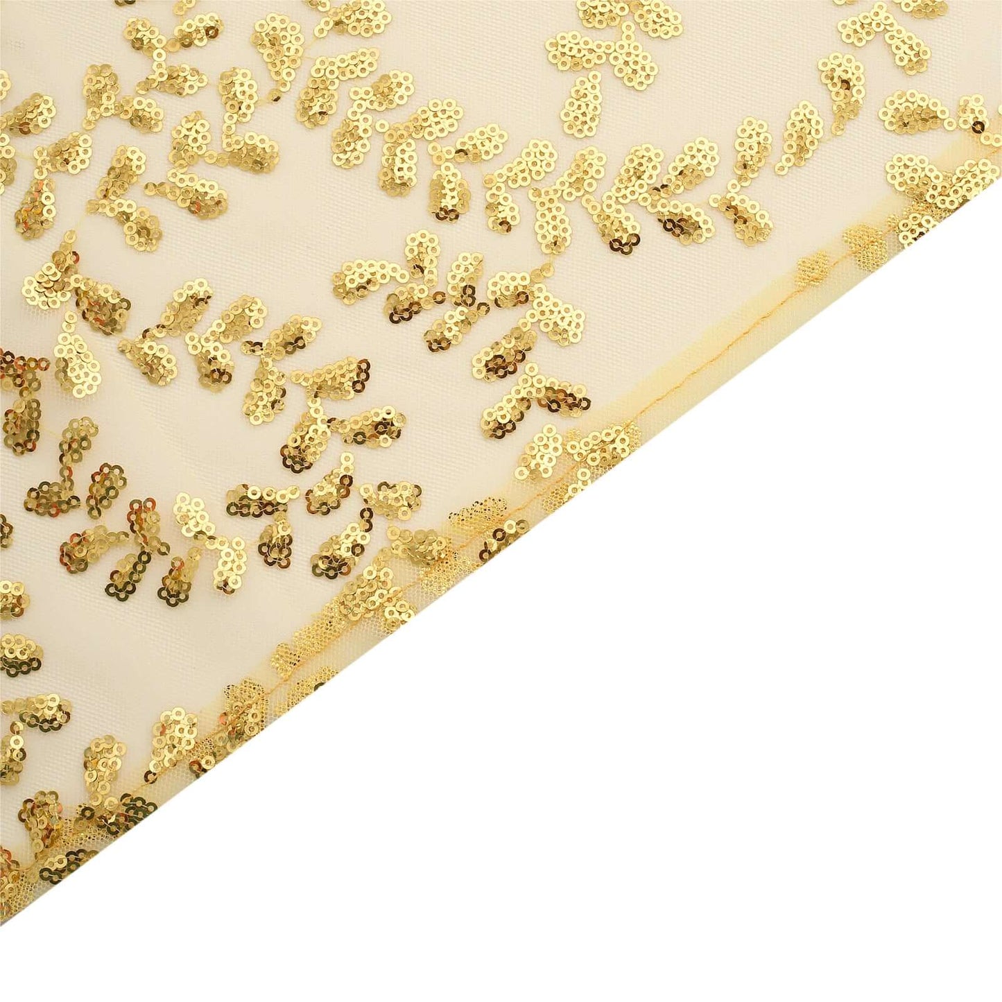 Sequin Tulle 20"x20" Napkin Gold Embroidered Leaf Vine Pattern - Shimmering Event Decor