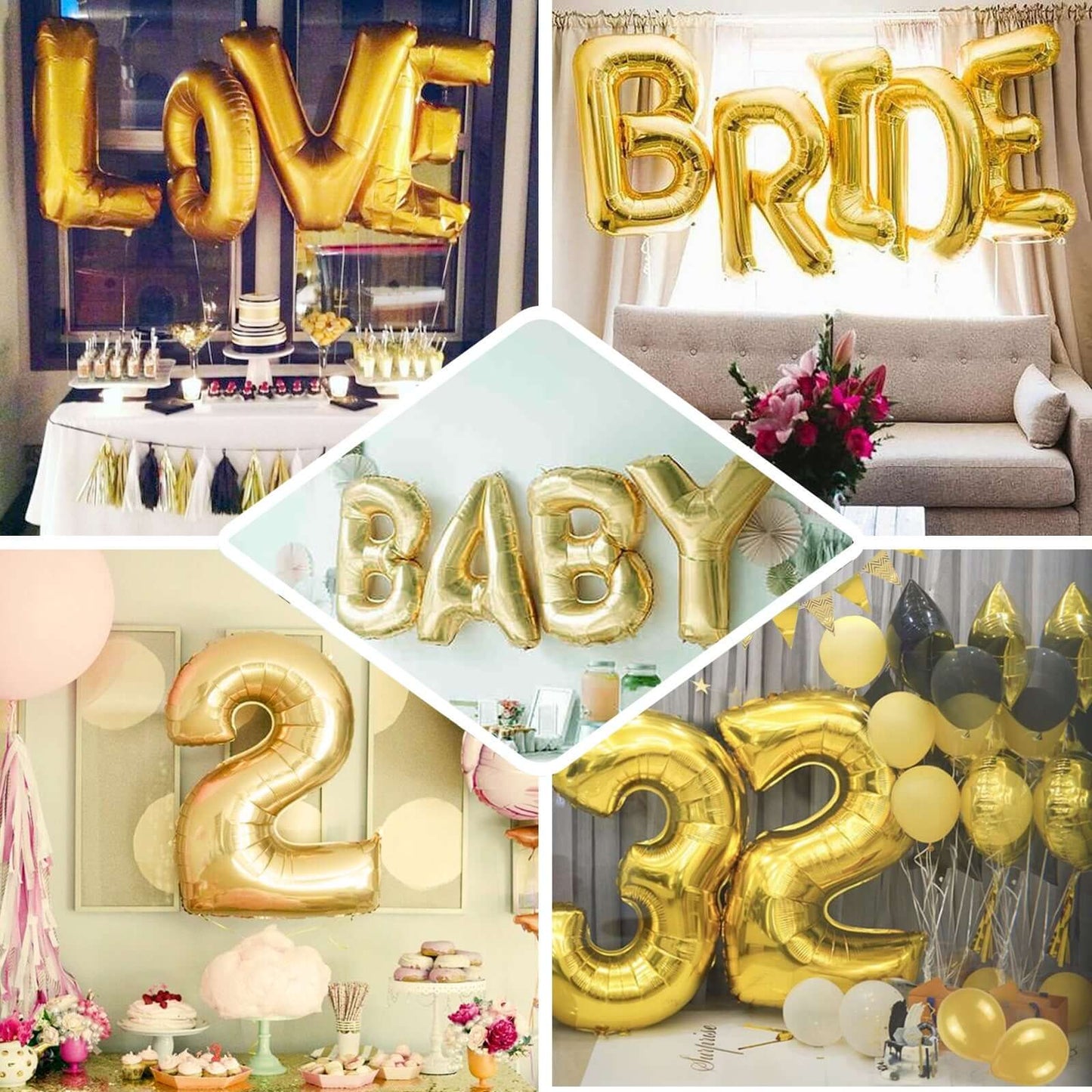35" Gold Letter and Number Balloons, Shiny Metallic Mylar Foil Helium Air Balloons