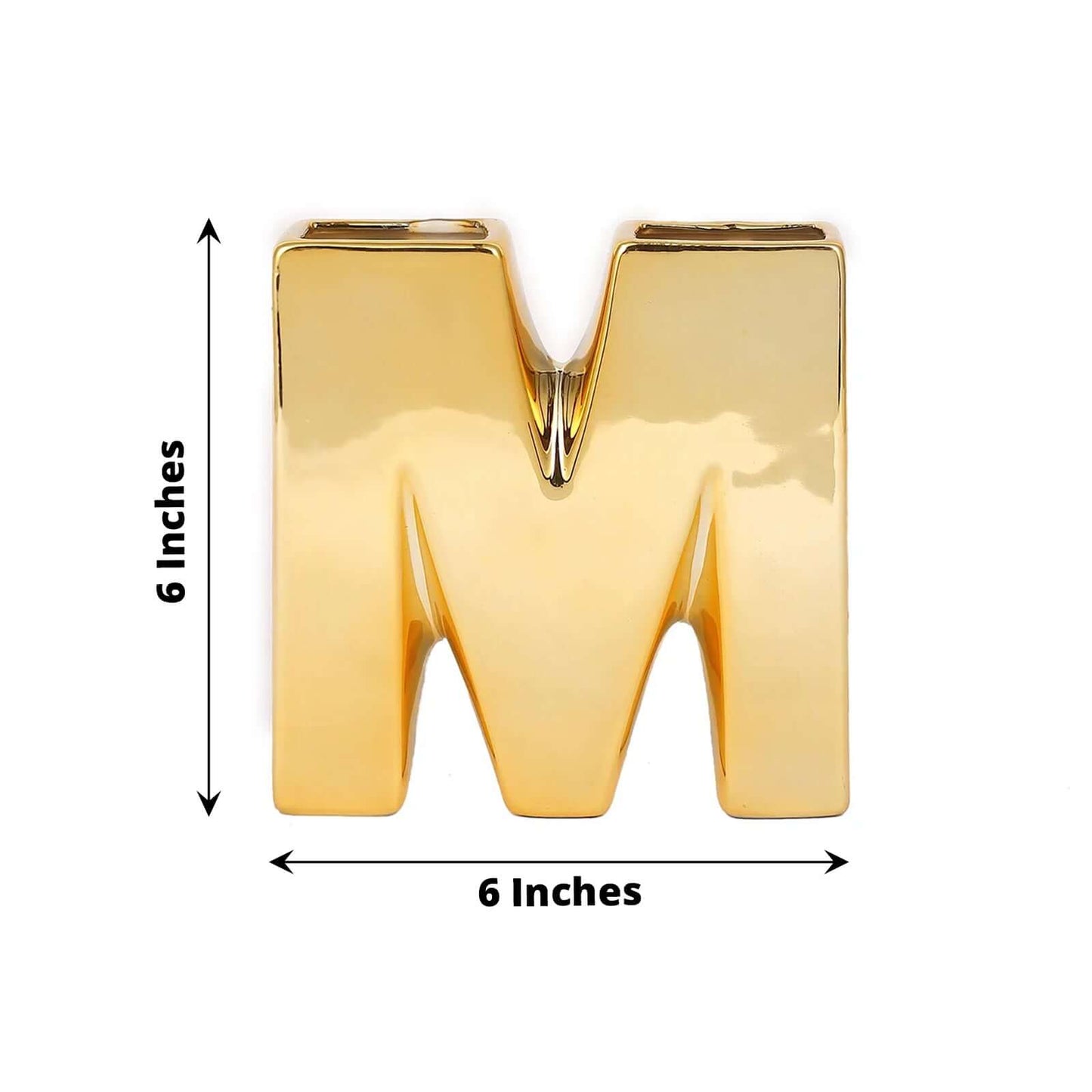 Shiny Ceramic Vase Letter "M" Gold Plated - Chic Bud Planter Pot for Events & Decor 6"