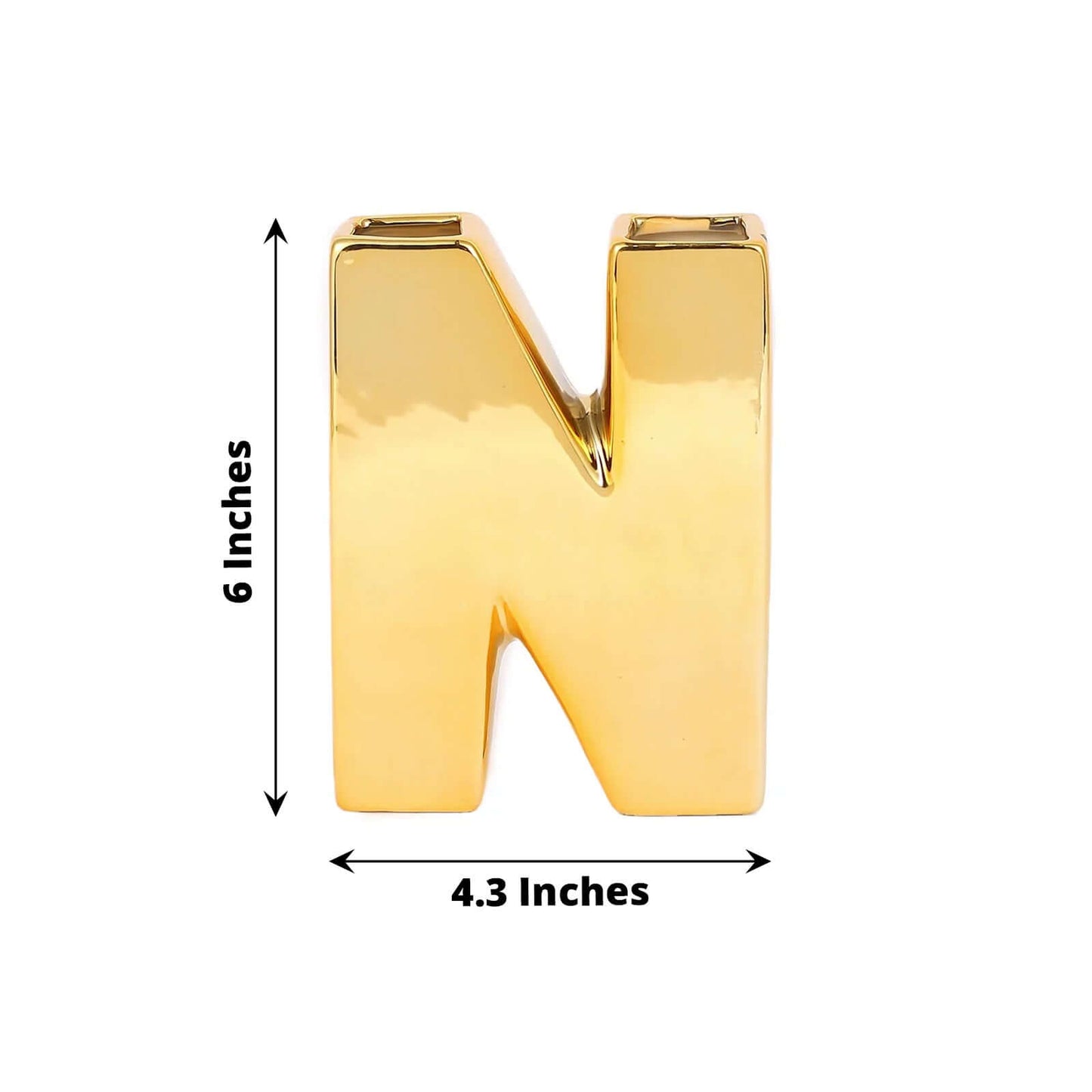 Shiny Ceramic Vase Letter "N" Gold Plated - Chic Bud Planter Pot for Events & Decor 6"