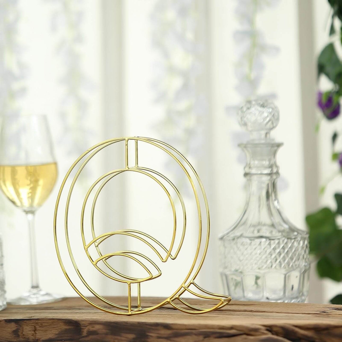 8" Tall Gold Freestanding 3D Decorative Wire Letter, Wedding Centerpiece - Q