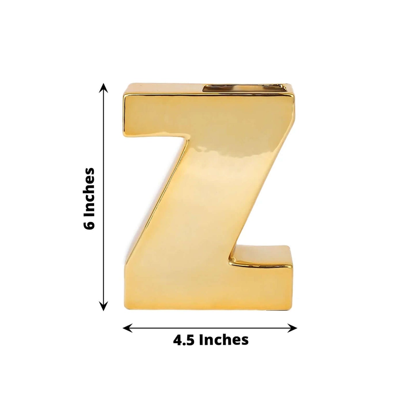 Shiny Ceramic Vase Letter "Z" Gold Plated - Chic Bud Planter Pot for Events & Decor 6"