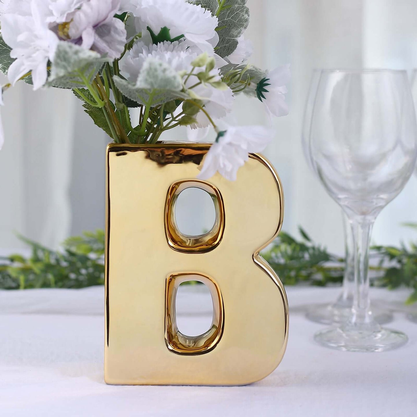 Shiny Ceramic Vase Letter "B" Gold Plated - Chic Bud Planter Pot for Events & Decor 6"