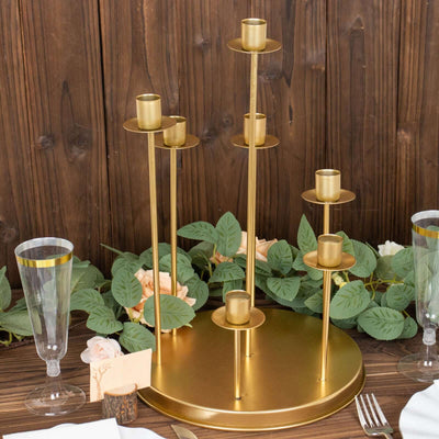 Cluster Candelabra Taper Candle Holder 7-Arm Gold Metal Wedding Centerpiece - Table Decor 15"