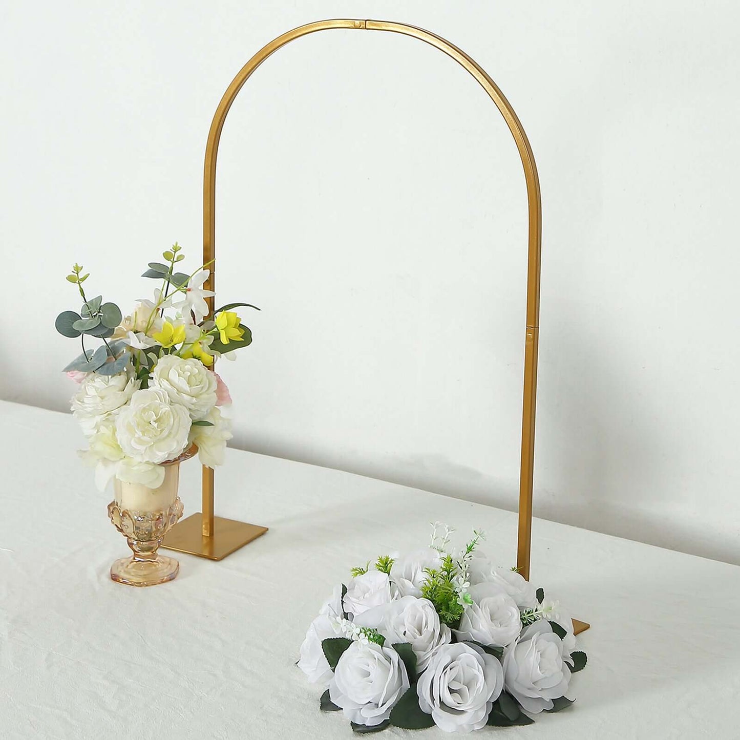 Gold Metal Chiara Arch Table Centerpiece with Rounded Top - Detachable Flower Stand Frame for Weddings 35’’