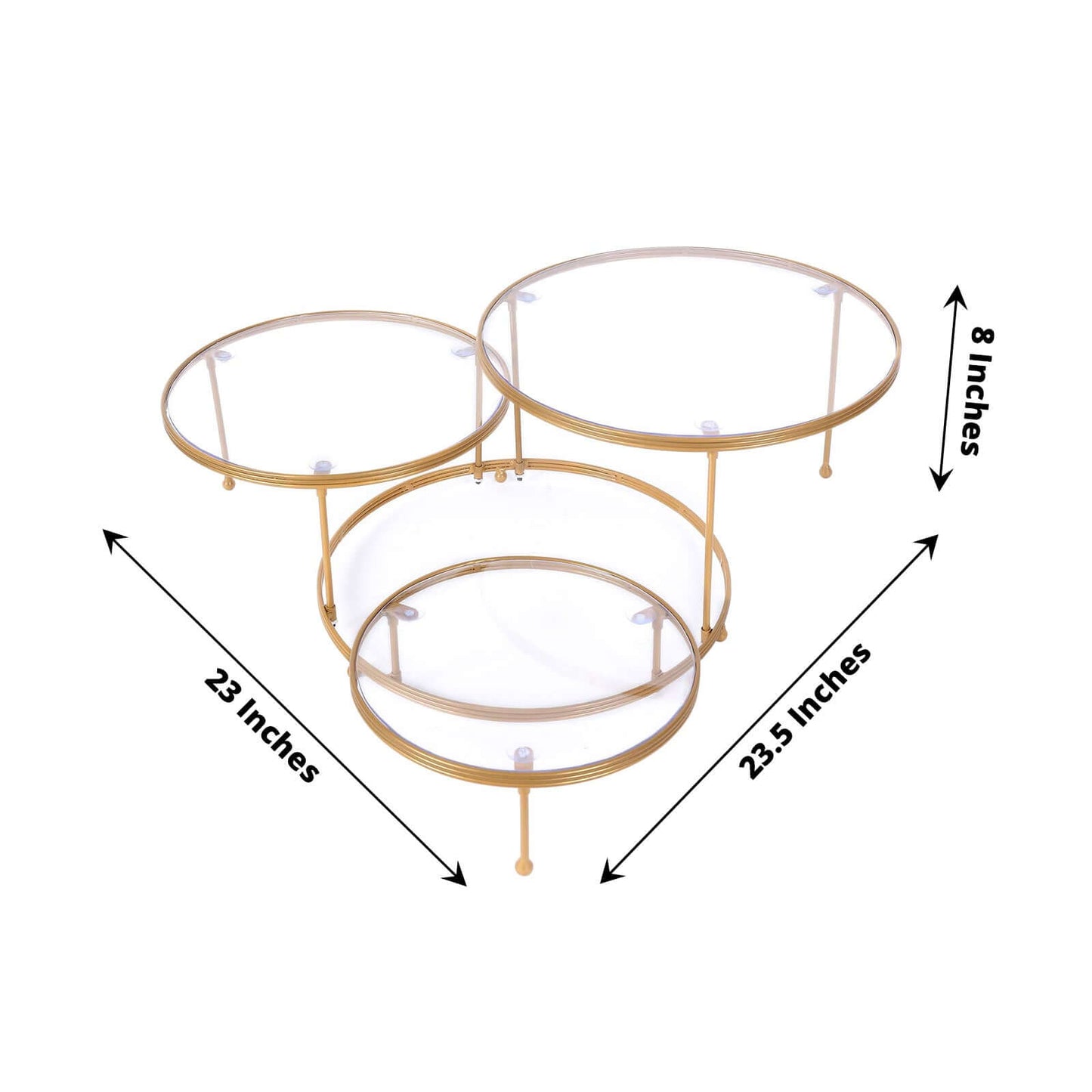 3-Tier Metal Cupcake Stand with Clear Round Acrylic Plates Gold - Dessert Cake Display Holder 23"