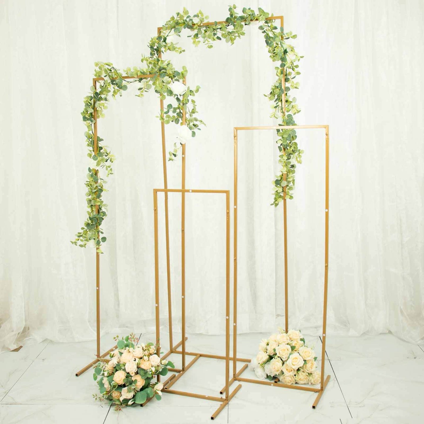 Set of 4 Gold Metal Frame Wedding Arch, Rectangular Backdrop Stand, Floral Display Frame - 3.5ft, 4.5ft, 5.5ft, 6.5ft
