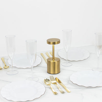 Gold Metal LED Table Lamp â€“ 8’’ Cordless USB Rechargeable Dimmable Touch-Control Night Light Modern Minimalist Design