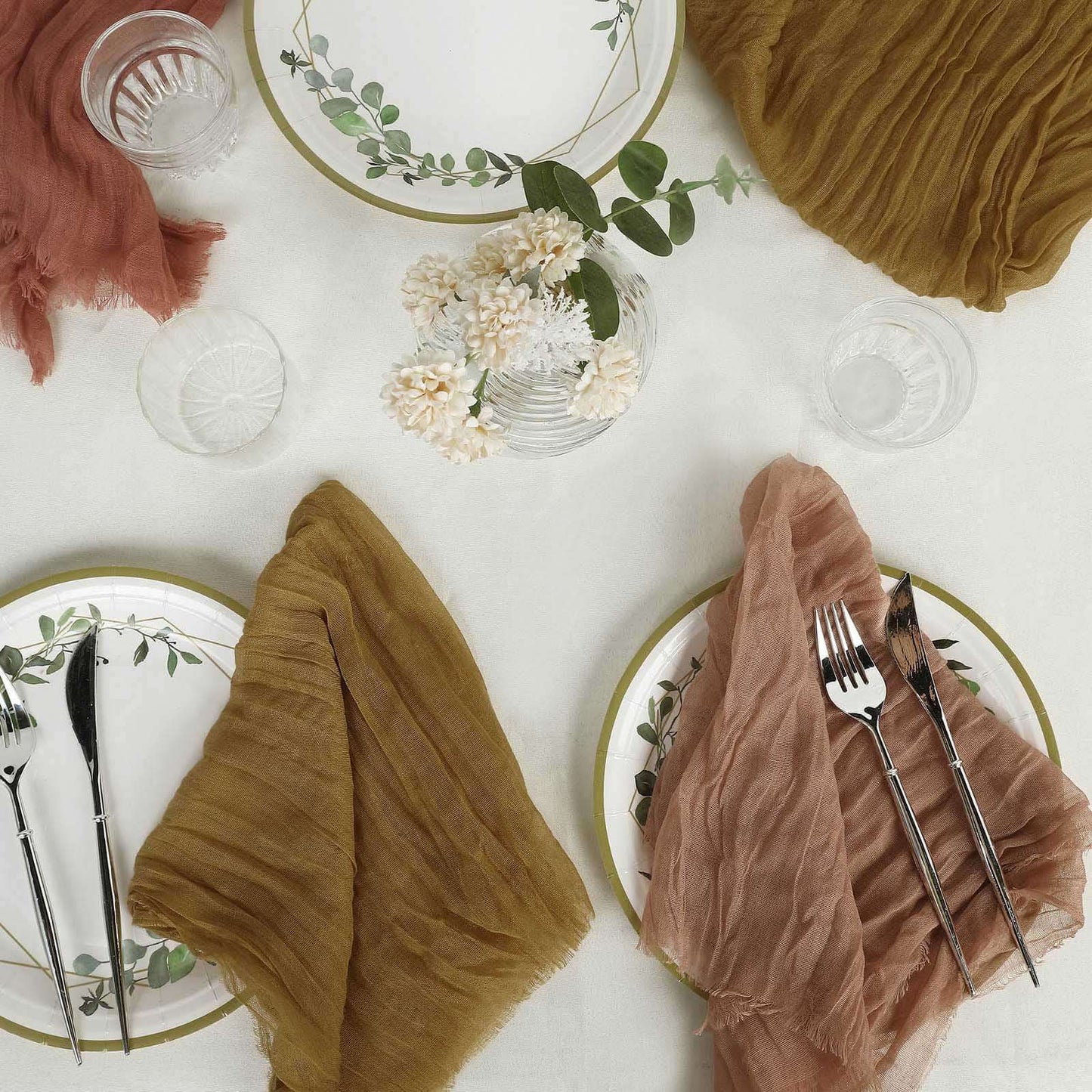 5 Pack Gauze Cheesecloth 24"x19" Napkins Gold Reusable Dinner Napkins for Boho Farmhouse Style Events