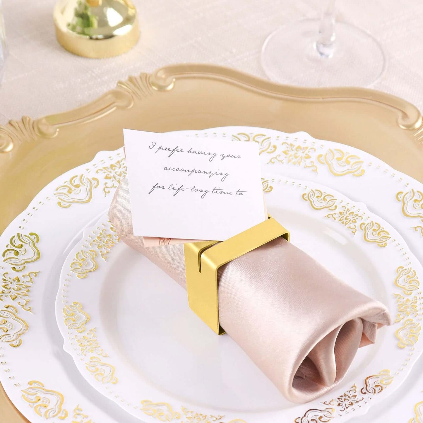 4 Pack Matte Gold Metal Square Napkin Rings with Place Card Holder, Modern Design Multipurpose Napkins Rings
