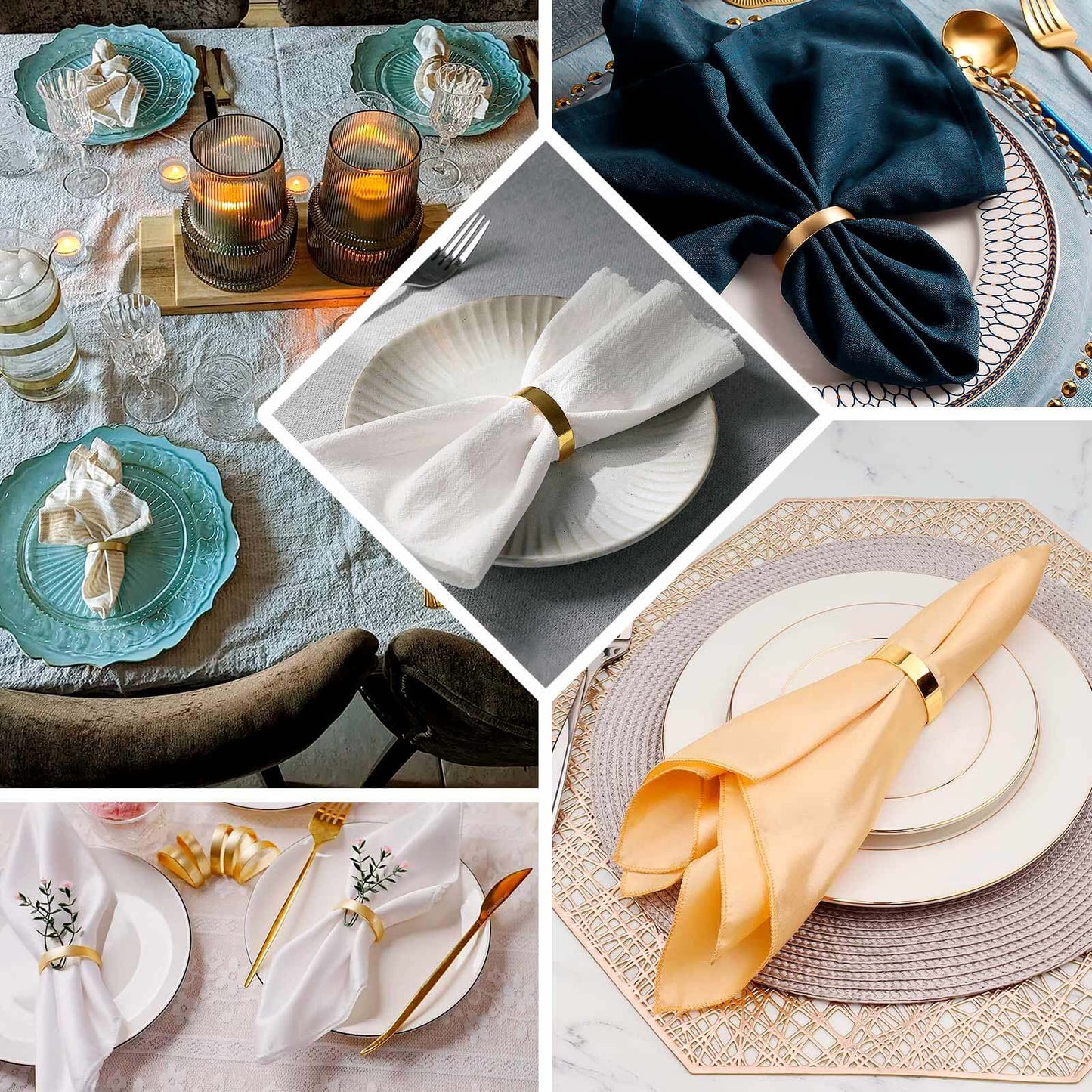 4 Pack 2" Shiny Gold Metal Semicircle Napkin Rings, D-Shaped Serviette Buckle Napkin Holders