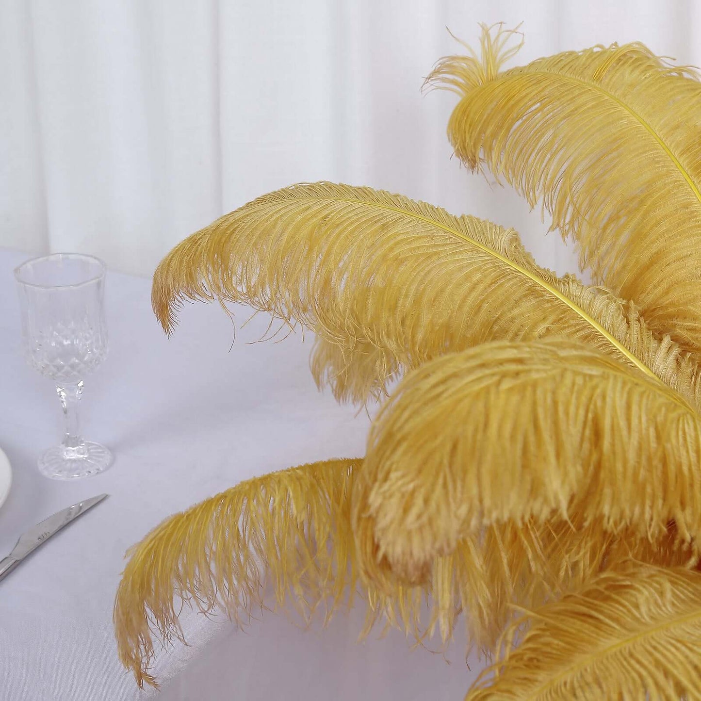 12 Pack Gold Natural Plume Ostrich Feathers Centerpiece Filler - 24"-26"